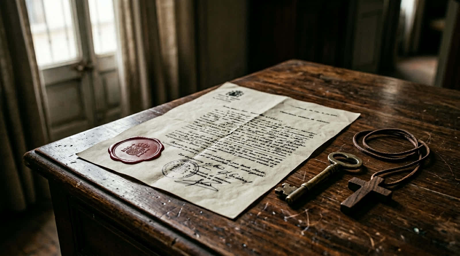 Documento amministrativo con sigillo rosso su tavolo di legno scuro — immagine simbolica di un procedimento di sequestro del Cabildo de Gran Canaria