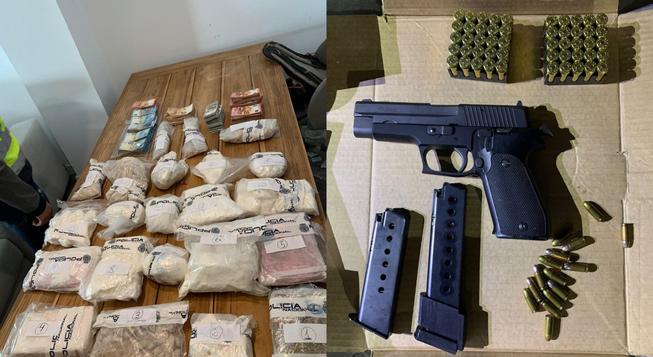 Paquetes de droga, dinero en efectivo, arma y munición incautados por la Guardia Civil