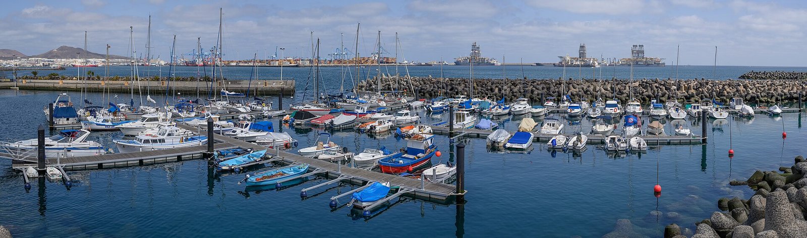 Aerial view of a dense urban neighbourhood in the Canary Islands with residential buildings