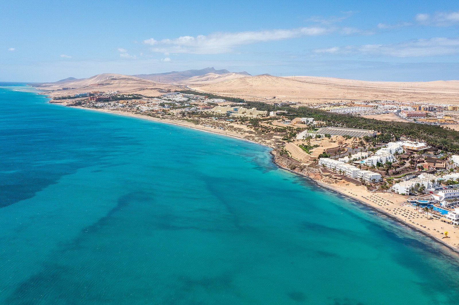 An aerial view of Costa Calma on Fuerteventura, with its beach and hotels (illustrative)