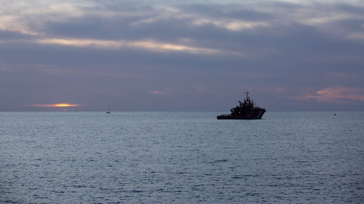 Coastguard vessel on the open sea off the Canaries at dusk
