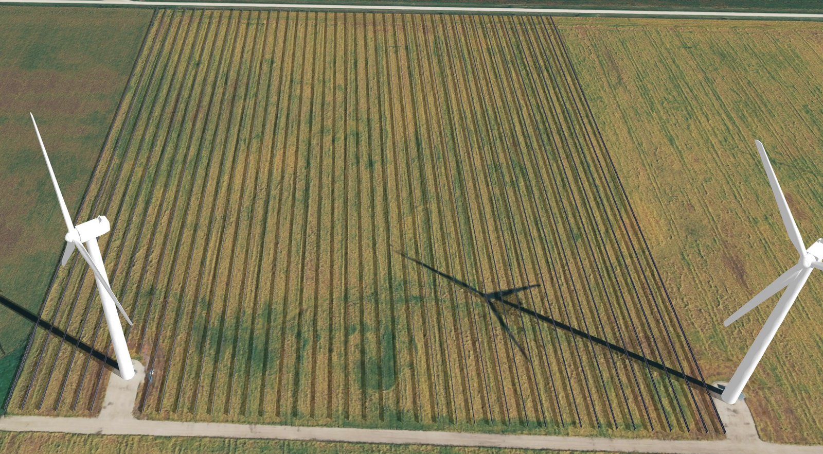 Symbolbild einer vertikalen bifazialen Solaranlage auf einem Feld