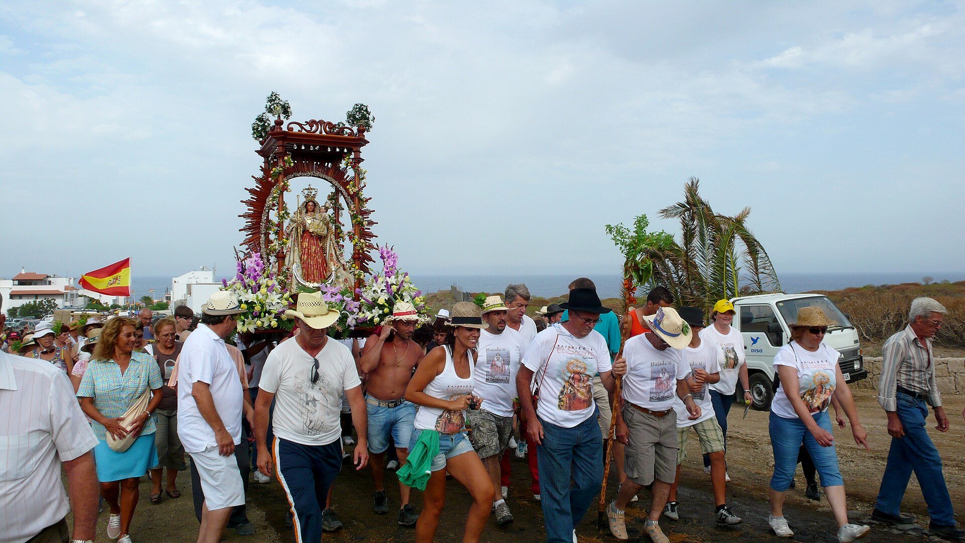 Canarian romería with traditional dress and ox carts on Tenerife