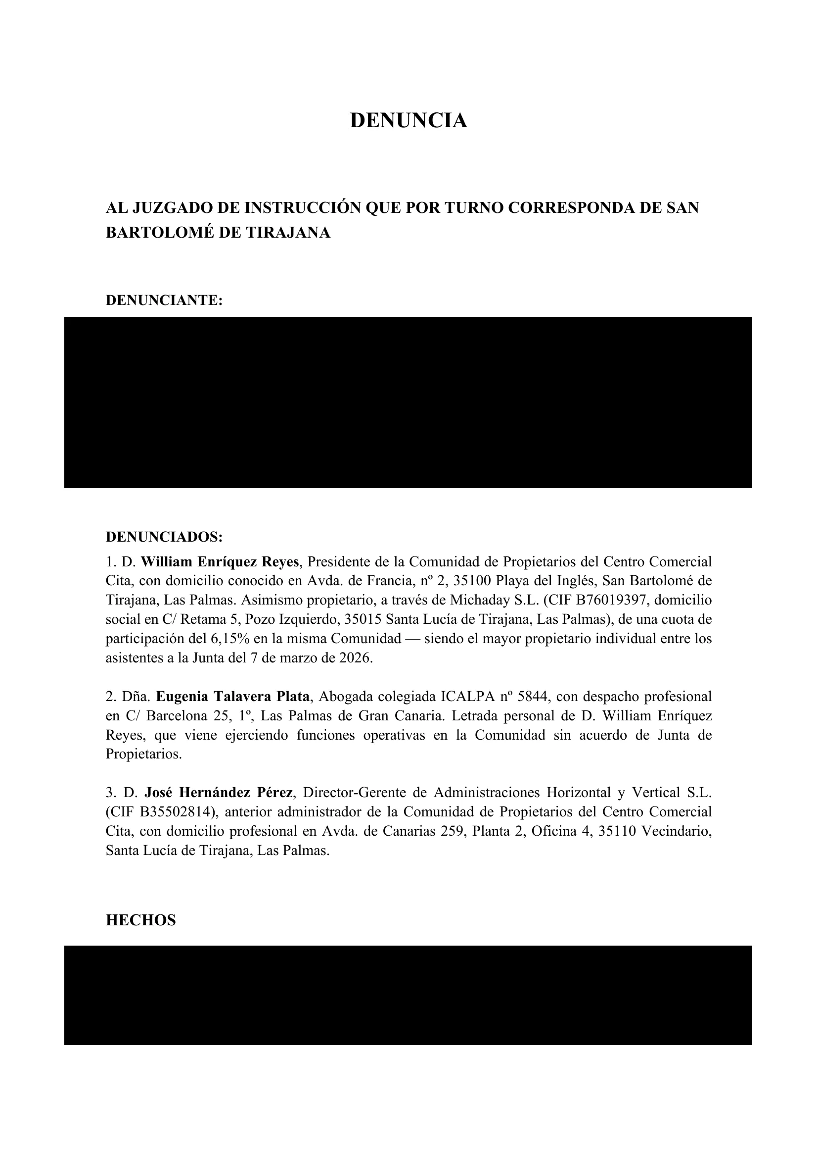 Denuncia Pagina 1 — Denunciante und Denunciados