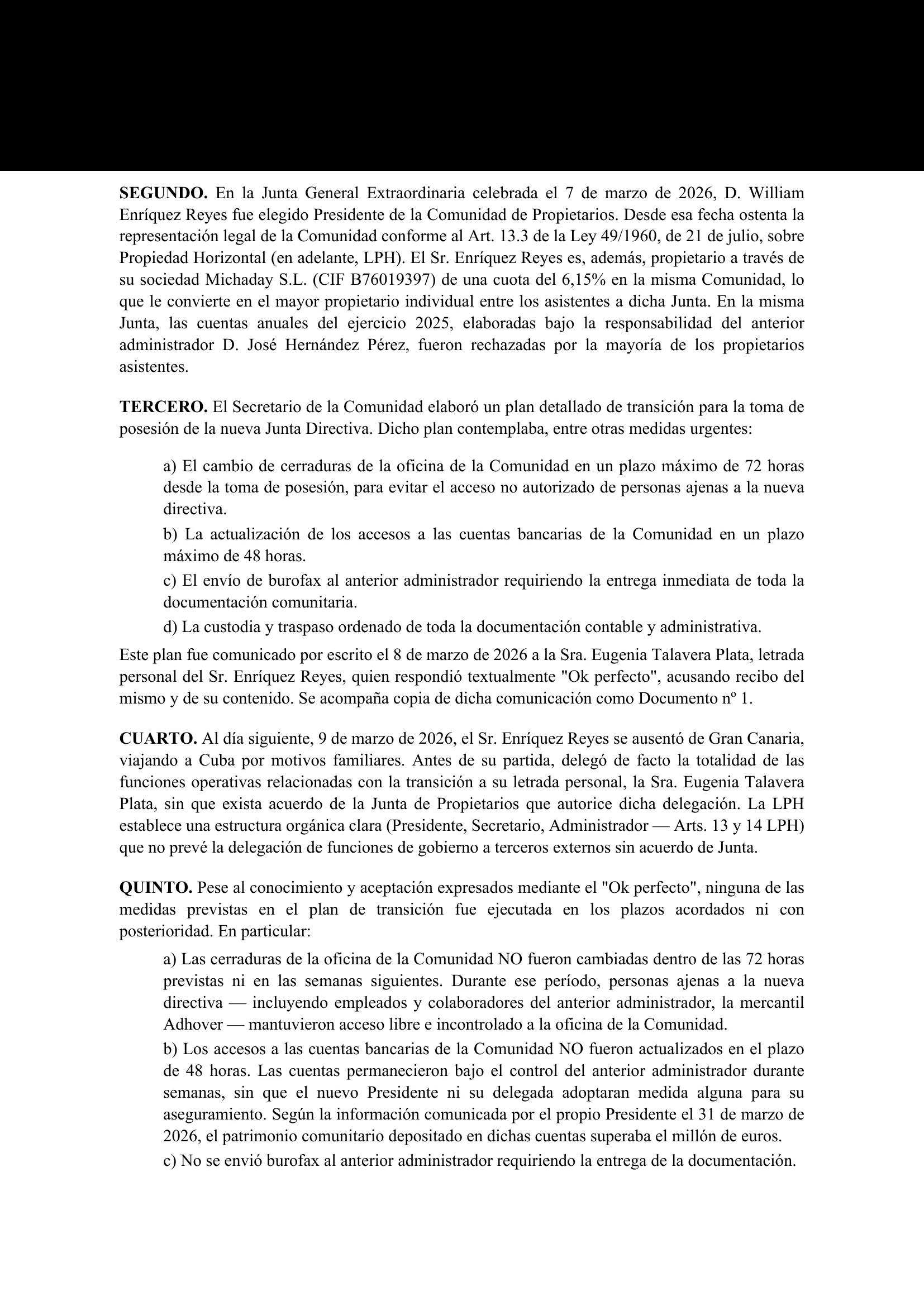 Denuncia Pagina 2 — Hechos Segundo a Quinto