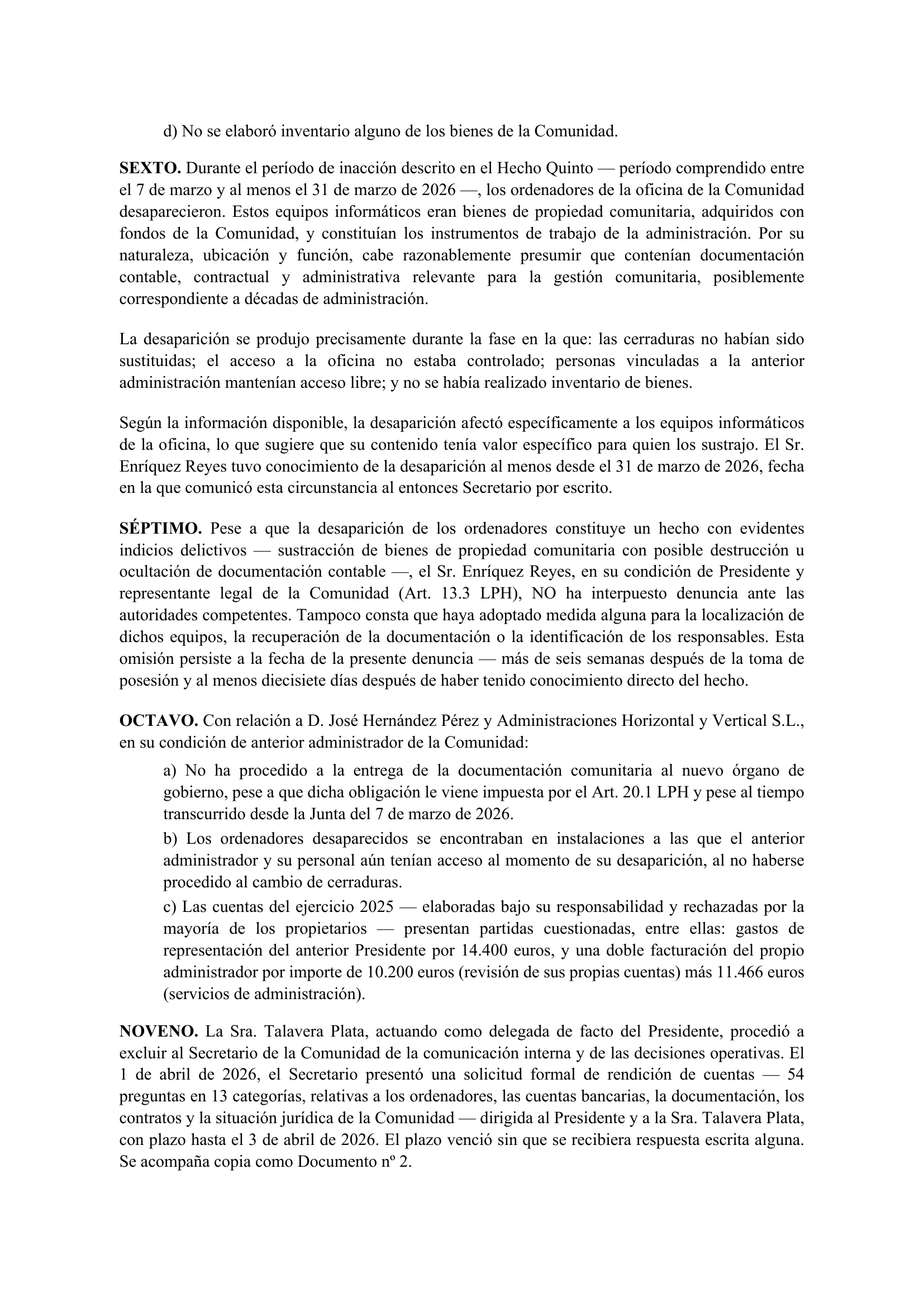 Denuncia Pagina 3 — Hechos Sexto a Noveno