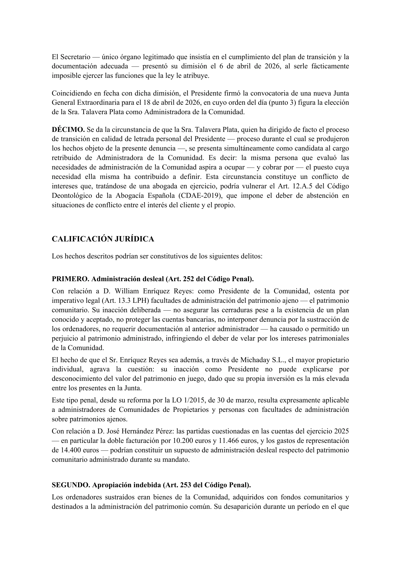 Denuncia Pagina 4 — Calificación Jurídica