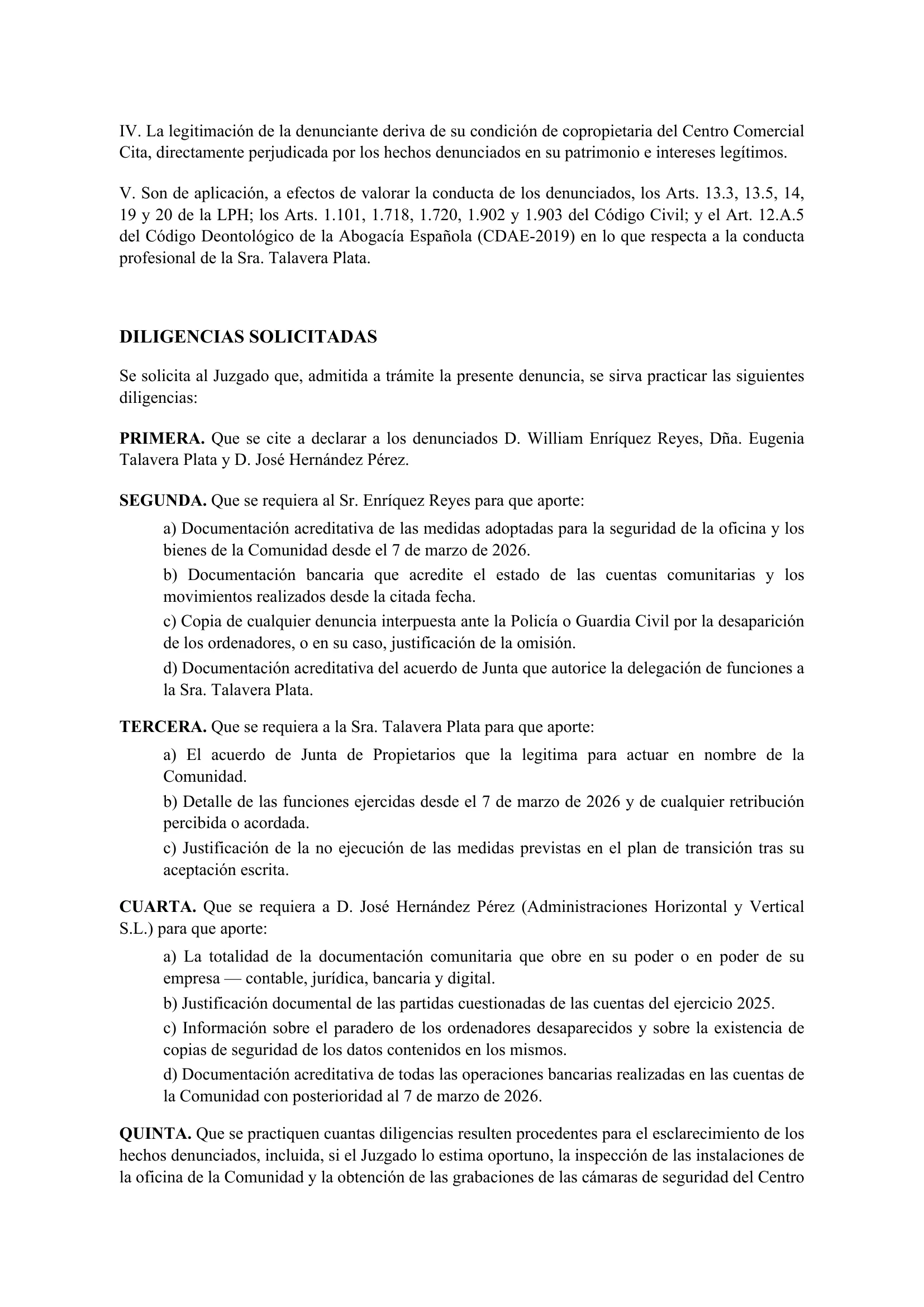 Denuncia Pagina 6 — Diligencias Solicitadas