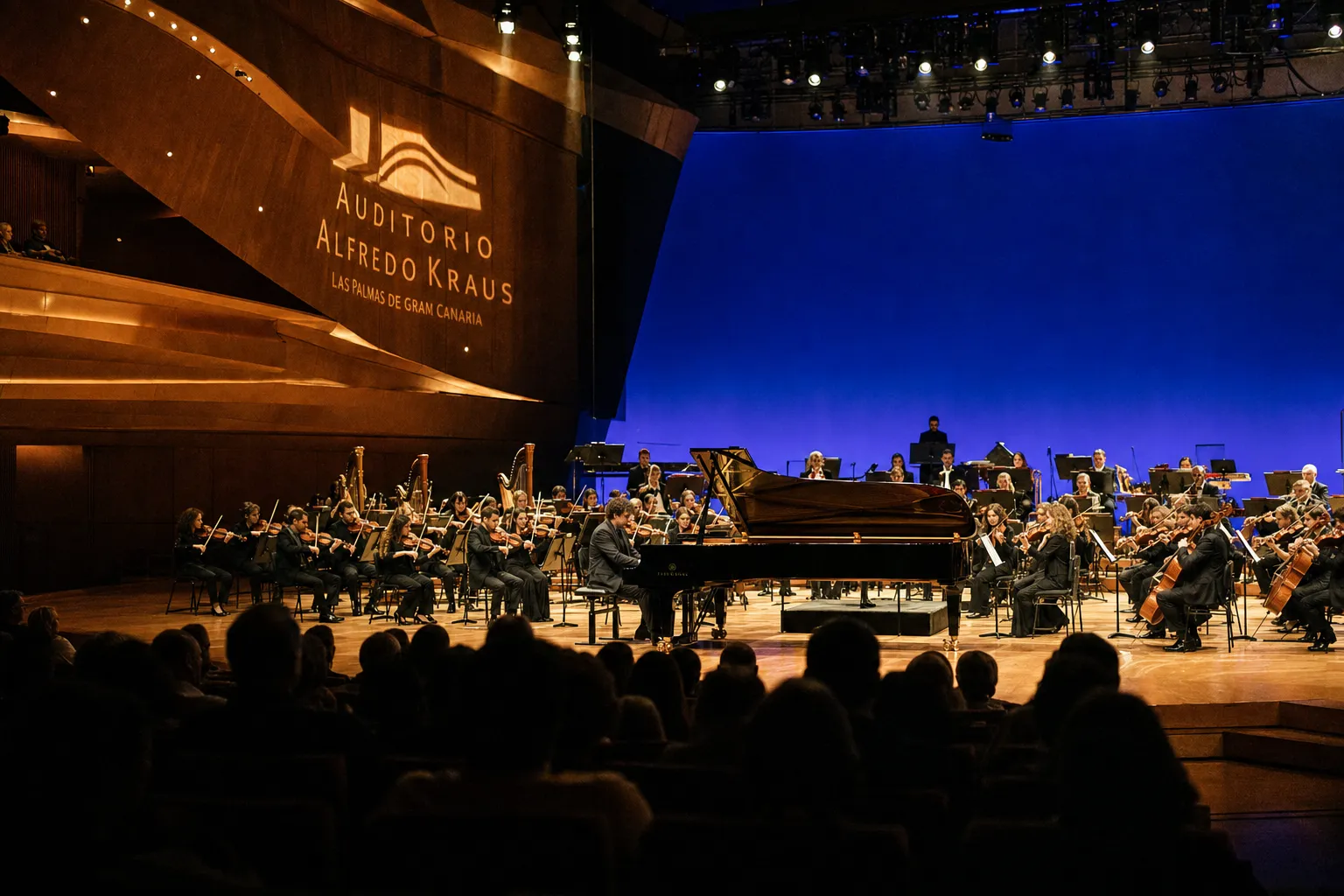 Plakat Jacob Collier mit der Orquesta Filarmónica de Gran Canaria am 21. Juli 2026 im Auditorio Alfredo Kraus, Hinweis auf 35. Canarias Jazz Más, 7-fachen Grammy-Sieger und Dirigentin Suzie Collier