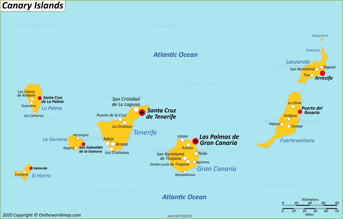 Mapa de las Islas Canarias — comparación isla por isla