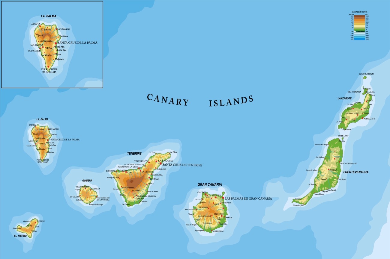 Mappa delle Isole Canarie con La Palma in evidenza