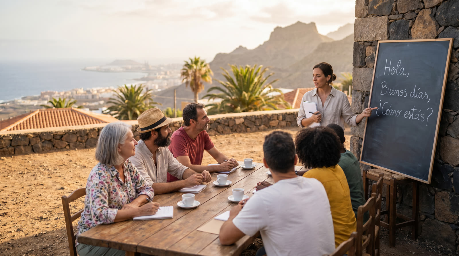 Outdoor Spanish class in the Canary Islands with Atlantic view